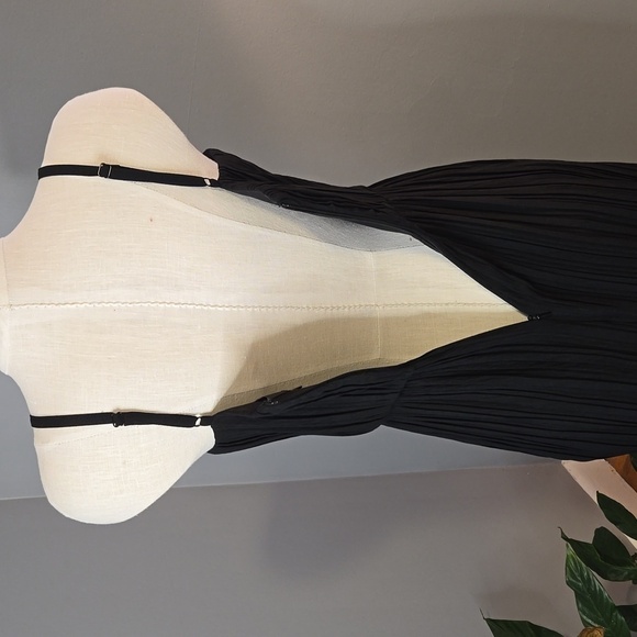 DKNY Black Micro Pleated Bustier Corset Ruffle Hem Back Zip Midi Dress Sz 10 - Picture 7 of 14